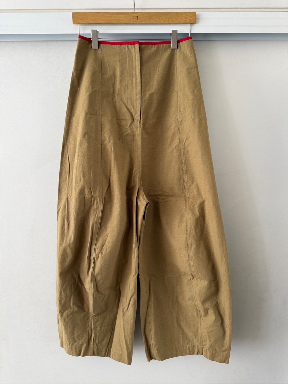 Caron Callahan High Waisted Cotton Canvas Twill Pants with Front Seams